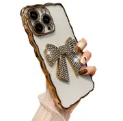 Compatible with iPhone 13 Case for Girls Cute Crystal Charms Clear Soft Cover - Gold