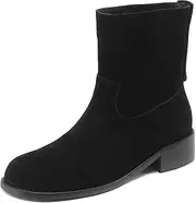 [Smilice] Women's Retro Slip-On Ankle Boots – Vintage Western Style Casual Footwear with Low Chunky Heel and Suede Finish