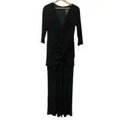Adrianna Papell Women's Surplice-Wrap Jumpsuit Black Wide Leg Size 10 NWT