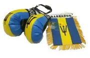 1. 3pcs, Barbados flag, Bajan flag mini banner & Boxing gloves Rear view mirror