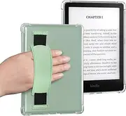 [T Tersely] Crystal Clear Case Cover with Hand Strap for All-New Kindle 11th Generation 2024/2022 Release, 6 inch, Shockproof Thin Silicone Case (Light Green)