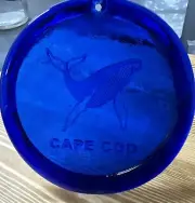 Blue Cobalt Hand-Blown Glass Cape Cod Mass. Ornament Round Seashore Whale New