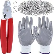 Rustark 1001Pcs Galvanized Professional Hog Rings with Pliers Tool Kit for Upholstery Installation, Fencing, Railing and Sausage Casing, Meat bags, Bagging (1/2" Hog Rings with Pliers)
