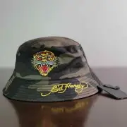 Ed Hardy Christian Audigier Tiger Camo Black Reversible Bucket Hat Embroidered