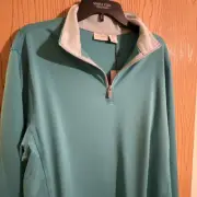 Men's Rorie Whelan Golf 1/4 Zip Polo Long Sleeves Turquoise Size Large