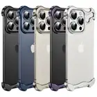 For iPhone 16 15 14 13 Pro Max Metal Aluminum Corner Frameless Case + Lens Cover
