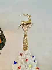 Ceramic Christmas Tree Custom Topper Reindeer Gold Pink Crystals Decor