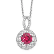 Sterling Silver Brilliant Embers Rhodium-Plated 104 Stone 18 Inch Micro Pav Red And White Cz Circle Necklace With 2 Extender