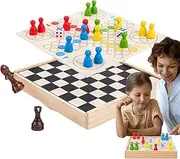 Tabletop Chess Game - 2-Sided Board Kids Chess Game | Wooden Portable Educational Gathering Activity Interactive for Boys Girls Adults Home Fun