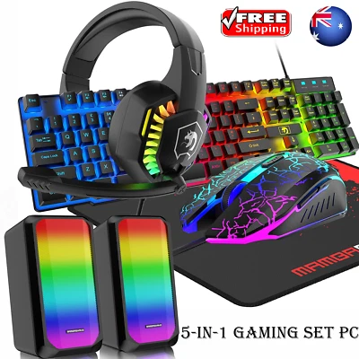 Gaming Keyboard and Mouse and Computer Speaker and Gaming Headset,Wired 5in1 RGB