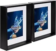 2X Black 8" x 10" 3D Deep Box Photo Frames with White 5" x 7" Mount - Standing Hanging Craft Shadow Picture Display - by Nicola Spring