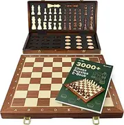 15-Inch Magnetic Chess Set - 2 in 1 Chess and Checkers Board Game for Adults and Kids - Tournament Chessboard with Wooden Pieces