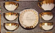 Turkish Coffee Cups with Gold Trim, Tea Cups Set of 6 MISSING 1 SAUCER