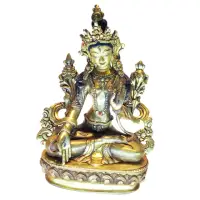 在飛比找momo購物網優惠-【十方佛教文物】白度母尼泊爾銅鎏金手工佛像13公分