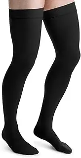 JOBST forMen Thigh High 20-30 mmHg Ribbed Dress Compression Stocking, Closed Toe, Large, Black