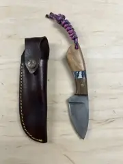 Custom Curly Birch / Stonewashed Steel with Leather Sheath