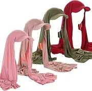 [Qianmome] 4 Pieces Instant Hijabs Chiffon Hijab Cap for Women Voile Scarf Wrap Baseball Caps Hijab Bonnet Turban