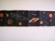 SILVER FOIL OUTER SPACE SOLAR SYSTEM KIDS PREPASTED WALLPAPER BORDER # WFP6161