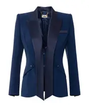 Elisabetta Franchi Satin Lapel Crepe Tuxedo Jacket IT40,IT44,IT42 ultramarine