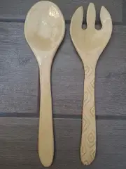 Handmade Ceramic Yellow Salad Serving Fork And Spoon Set 11"