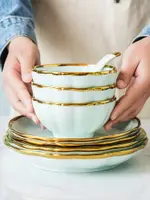 金邊碗創意個性家用吃飯碗單個南瓜湯碗面碗大碗甜品燕麥碗釉下彩
