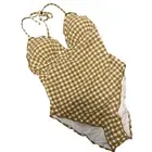 J. Crew Ruched Plunge One Piece Swimsuit in Gingham Size 12 NWT