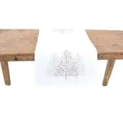 15 in. x 70 in. Festive Trees Embroidered Christmas Table Runner, White