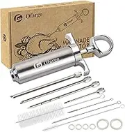 Ofargo 304-Stainless Steel Meat Injector Syringe Kit with 4 Marinade Needles for BBQ Grill Smoker, 2-oz Large Capacity, Both Paper User Manual and E-Book Recipe