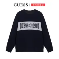 在飛比找momo購物網優惠-【GUESS】美式休閒LOGO撞色圓領長袖T(兩色任選)