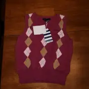 NWT Lands' End sweater Vest Girl Size S 7-8 Knit Argyle Pattern pink