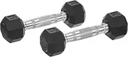 SPRI Dumbbells Hand Weights Deluxe Rubber Encased Chrome Handle All-Purpose Dumbbell (Available in 3, 5, 8, 10, 12, 15, 20, 25, 30, 35, 30, 45, 50 Pounds)
