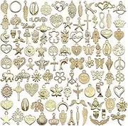 100 PCS Craft Supplies Small Antique golden Charms Pendants ,Jewelry Making Silver Charms Mixed Smooth Tibetan golden Metal Charms Pendants for Crafting Jewelry Findings Making Accessory for DIY Necklace Bracelet (Antique golden Charms)