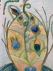 Peacock’s Feather Abstract Painting Collectable Moody Virgo Early Work Watercolo
