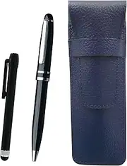 SASL-ALB-SA2002BP-B Grain Leather Pencil Case Blue Metal Touch Stick Black and Midnight Rotating Ballpoint Pen Set Black