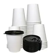 12oz White Coffee Cups and Black Flat Lids Hot Cold Drinks Disposable 1000pcs