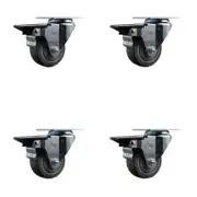 3 Inch Gray Poly Wheel Swivel Top Plate Caster Set Posi Brake Service Caster