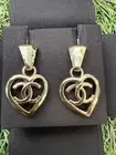 2022P 22P CHANEL GOLD CC LOGO DANGLE HEART COCO IN LOVE DROP STUD EARRINGS