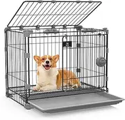 FLARUZIY Dog Crate for Medium Dogs, 30 inch Metal Dog Kennel Indoor Wire Dog Cage with Sliding Door and Removable Tray, Open Top Pet Crate for Medium Dogs Cats, Easy Clean