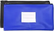 uxcell 11x6 Money Bank Deposit Bag with Zipper Set, 2 Pack Leatherette Cash Coin Check Wallet Pen Pouch Bag with Clear Window for Office Travel, Black Blue