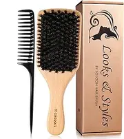 Sosoon Hair Brush, 100% Pure Boar Bristle Paddle Brush for All Hair Types, Restore Shine & Texture and Makes Hair Smooth & Health