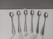 6 - Reed & Barton TABOR Glossy Outline Edge Stainless Flatware ICED TEA SPOONS