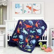 TANOFAR 4 Piece Crib Bedding Set for Boys, Dinosaur Baby Crib Bedding Set, Soft Crib Sets-Comforter, Fitted Crib Sheet, Crib Skirt, and Diaper Stacker, Blue