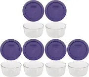Pyrex (6 7202 Glass Bowls & (6) 7202-PC Plum Purple Lids Made in the USA