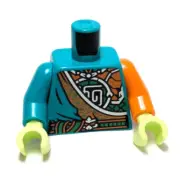 Lego - Minifigure Torso - Teal Blue, Orange, Tunic, Armor, Dragon