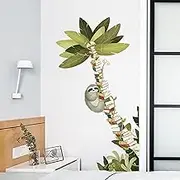 ROFARSO Large Tree Sloth Books Vinyl Wall Stickers Removable PVC Wall Decals Art Decorations Decor for School Library Bedroom Living Room Murals