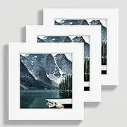Hongkee 4x4 White Picture Frames set of 3, Made of Wooden and Real Glass Small Square frame - Display on Table Desk Top or Wall Hanging