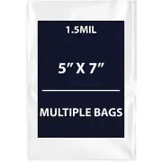 1.5Mil 5" X 7" | LDPE Clear Flat Poly Bags, Flexible & Durable | Multiple Bags