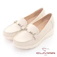 在飛比找Yahoo奇摩購物中心優惠-【CUMAR】輕量化厚底台真皮休閒鞋-米白