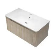ACA Wall Mounted Oak MDF Ripple Vanity Soft Close Drawer Ceramic Basin 91x46cm