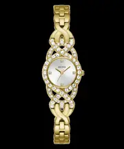 Guess Adorn Polished Gold Tone Case With Crystals Sunray Silver Dial And Polished Gold Tone Bracelet With Adjustable G Links GW0682L2